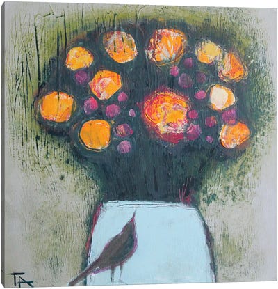 Bouquet With A Bird Canvas Art Print - Tatyana Ausheva