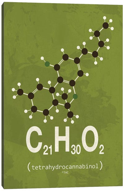 THC (Tetrahydrocannabinol) I Canvas Art Print - Marijuana Art