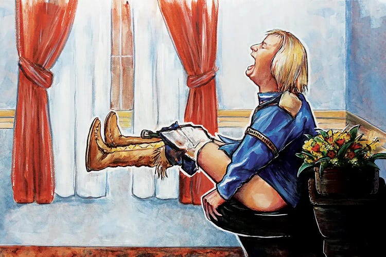 Harry Bathroom Scene by Tay Odynski wall art