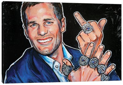 Tom Brady And His Rings Canvas Art Print - Limited Edition Sports Art
