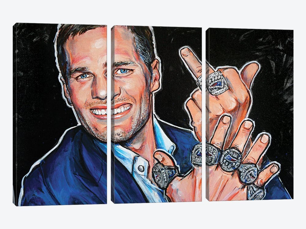 Tom Brady And His Rings by Tay Odynski 3-piece Canvas Print