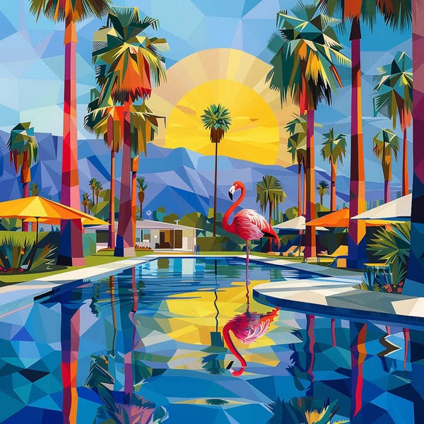 Flamingos: Dawn, Flamingo, Pool by Maria Tuzhilkina