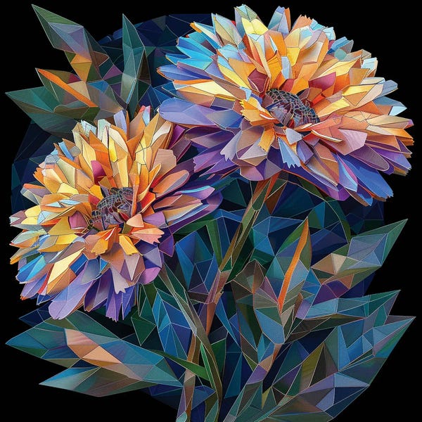 Cubism: Yellow Aster On Black by Maria Tuzhilkina
