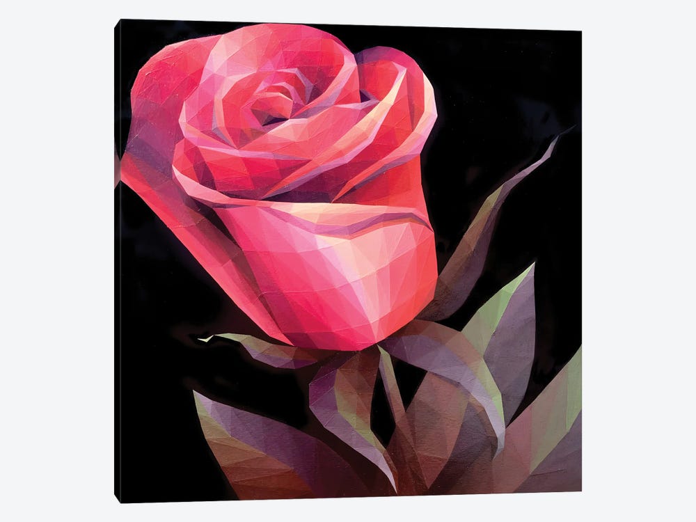 Scarlet Crystal Rose On Black Background by Maria Tuzhilkina 1-piece Canvas Wall Art