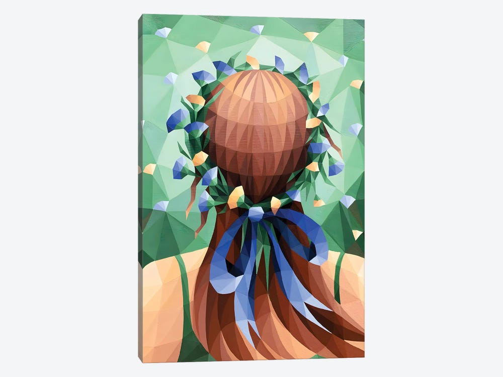 Girl With Floral Wreath With Blue Ribbon by Maria Tuzhilkina 1-piece Canvas Print