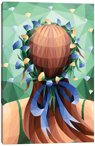 Girl With Floral Wreath With Blue Ribbon Canvas Art Print