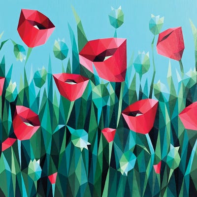 Scarlet Poppies On A Turquoise Background by Maria Tuzhilkina framed wall art
