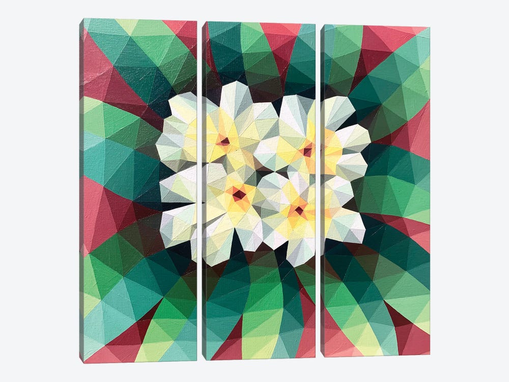 White Abstract Tropical Flowers by Maria Tuzhilkina 3-piece Canvas Art Print