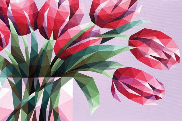 Lilacs: Red Tulips On Lilac by Maria Tuzhilkina