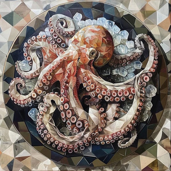 Octopi: Still Life With Seafood, Octopus On A Black Plate, Bar, Restaurant by Maria Tuzhilkina