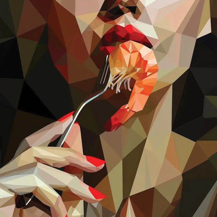 The Girl Is Testing A King Prawn by Maria Tuzhilkina wall art