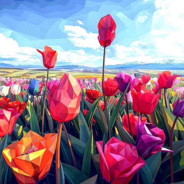 Landscape With Multicolored Poppies, Sky And Flowers