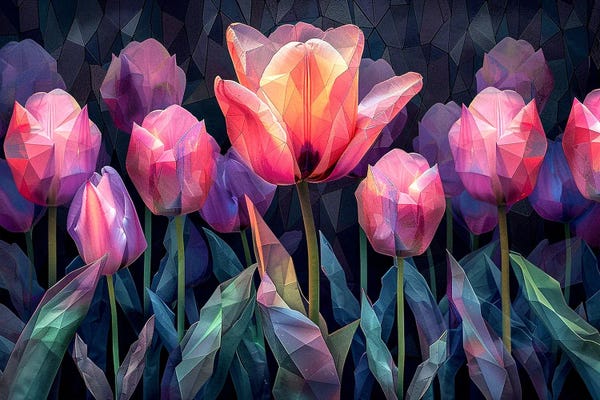 Pink Poppies On A Black Background, Abstract Landscape With Poppies