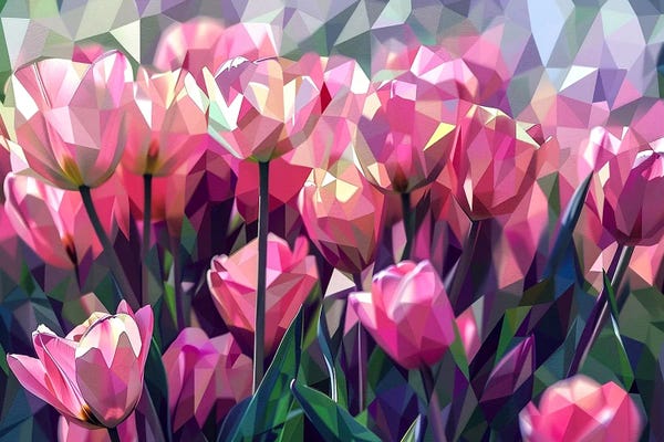 Maria Tuzhilkina: Field Of Pink Poppies, Abstract Landscape With Poppies by Maria Tuzhilkina