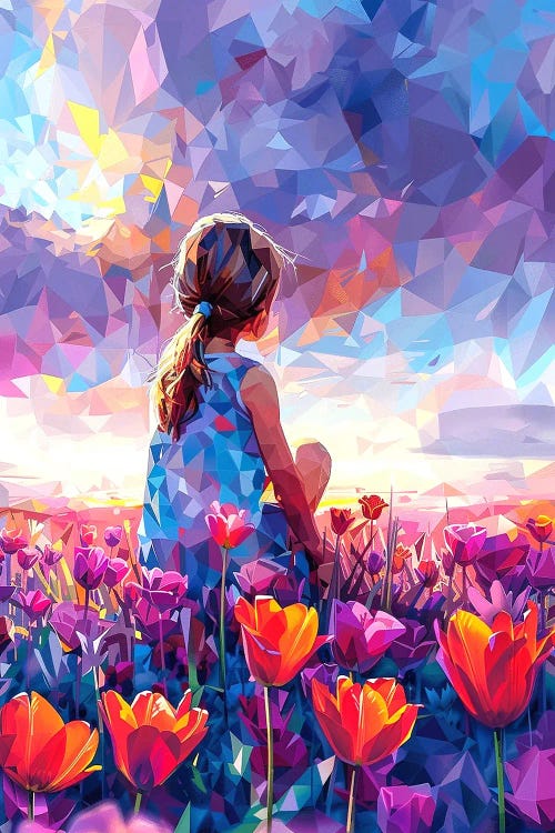 Girl In A Poppy Field, Lilac And Orange Poppies, Abstract Landscape With Poppies by Maria Tuzhilkina wall art