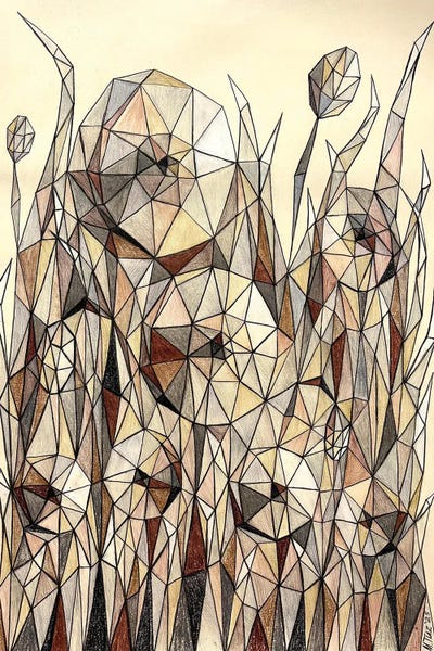 Maria Tuzhilkina: Beige Abstract Flowers by Maria Tuzhilkina