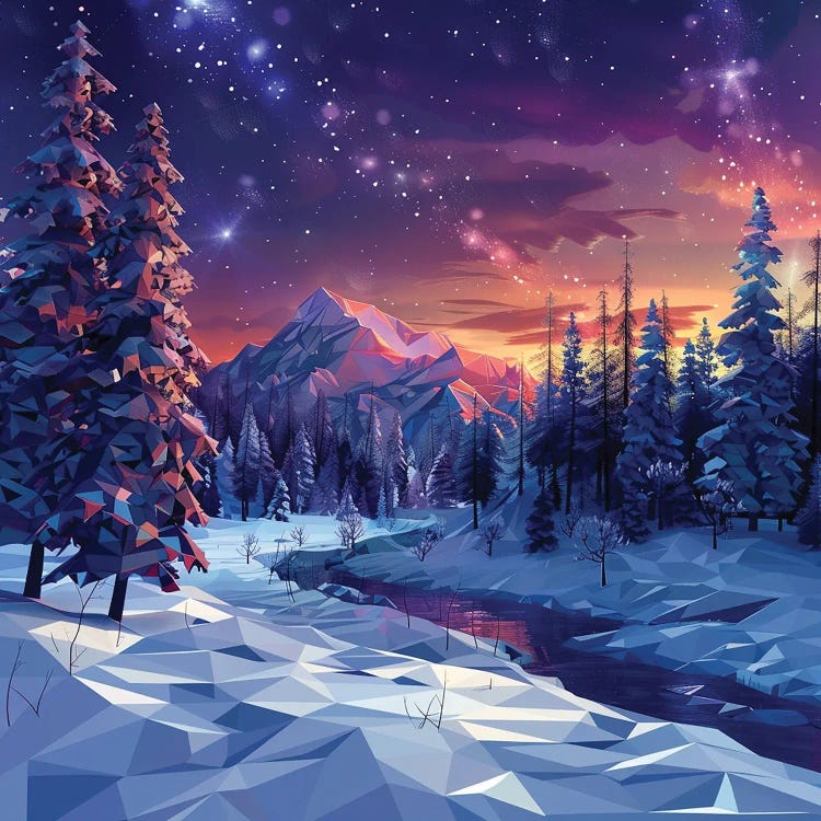 Sunset In The Winter Forest