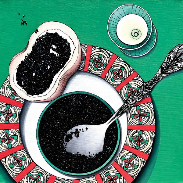 Maria Tuzhilkina: Festive Still Life, Champagne And Caviar by Maria Tuzhilkina