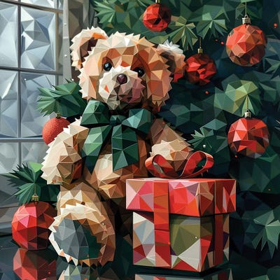 Teddy Bear, Christmas Tree by Maria Tuzhilkina metal wall art