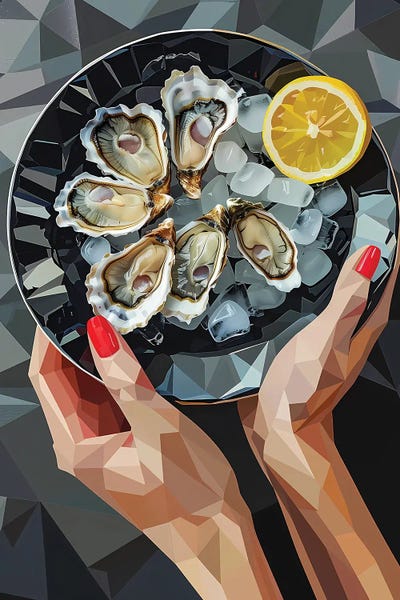 Seafood: Still Life With Oysters On A Black Plate by Maria Tuzhilkina