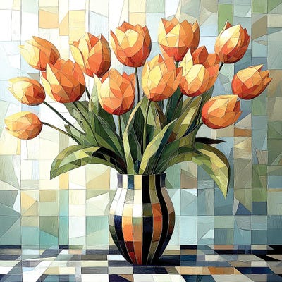 Large | 37"-48" - Framed Canvas Art: Yellow Tullp Vase by Maria Tuzhilkina