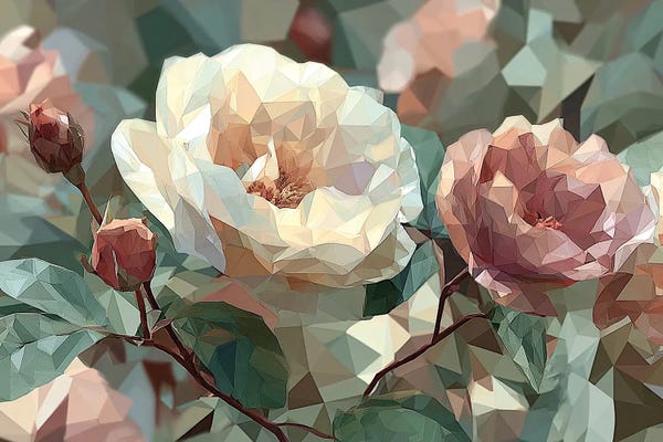 Wall Art: Tea Roses, White And Pink Roses by Maria Tuzhilkina
