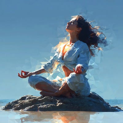 Canvas Art Prints: Girl In Lotus Position On The Beach by Maria Tuzhilkina