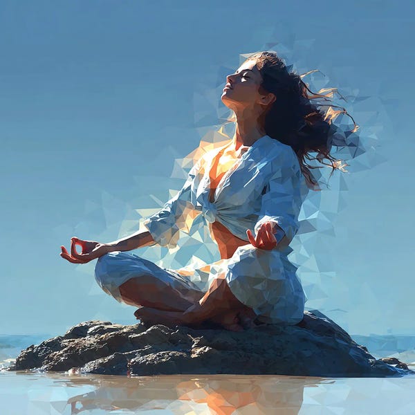 Girl In Lotus Position On The Beach