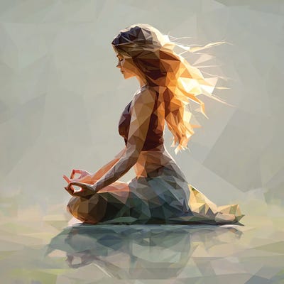 Canvas Art Prints: Girl With Long Hair In Lotus Position by Maria Tuzhilkina