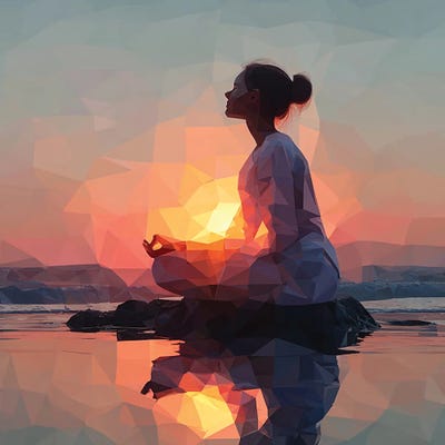 Canvas Art Prints: Girl In Lotus Position At Sunset by Maria Tuzhilkina