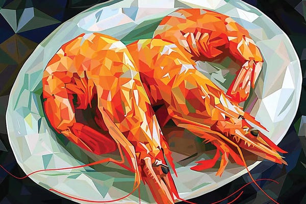Seafood: King Prawns On A White Plate by Maria Tuzhilkina