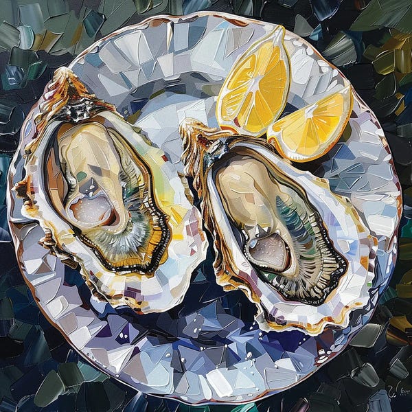 Oysters: Two Oysters On A White Plate by Maria Tuzhilkina