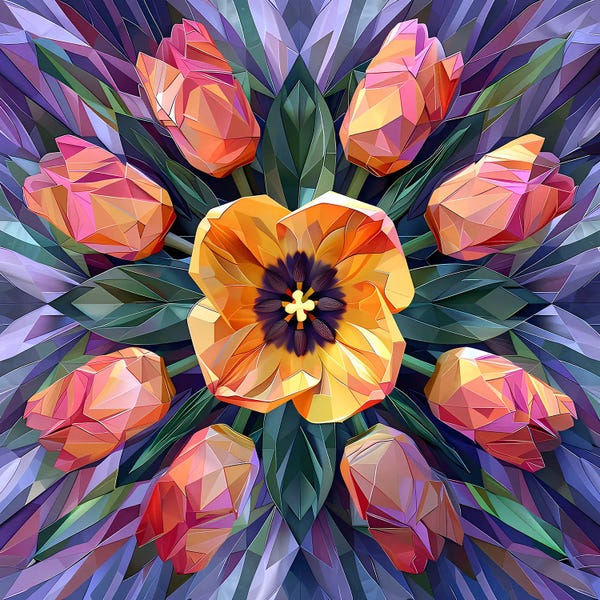 Tulips: Ornament Of Orange Tulips On Lilac by Maria Tuzhilkina