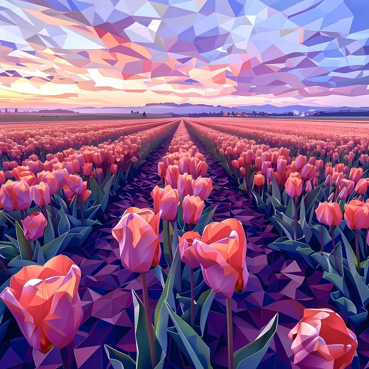 Sunset On A Scarlet Tulip Field