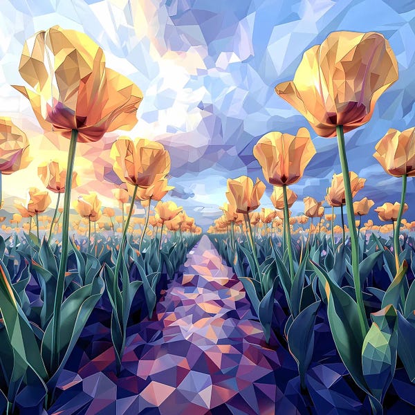 Trails, Paths & Roads: Field Of Yellow Tulips At Noon by Maria Tuzhilkina