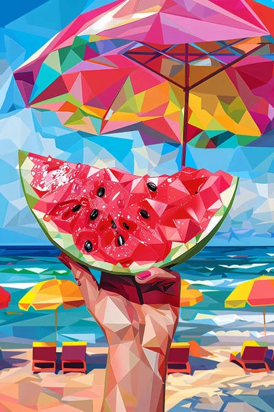 Umbrellas: Watermelon On The Beach by Maria Tuzhilkina