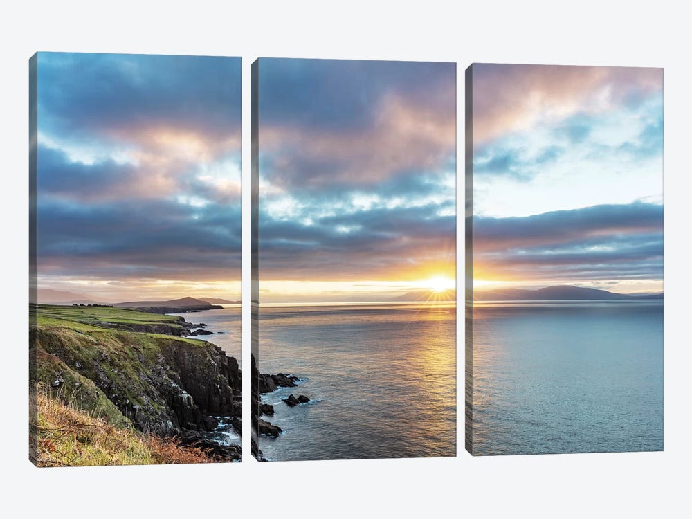 Sunrise Over Dingle Bay As Fishing Boats Heads Out In County Kerry, Dingle, Ireland by Chuck Haney 3-piece Canvas Print