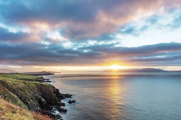 Kerry: Sunrise Over Dingle Bay As Fishing Boats Heads Out In County Kerry, Dingle, Ireland by Chuck Haney