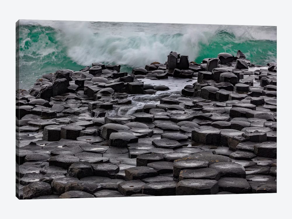 Waves Crashing Into Basalt At The Giant'S Causeway In County Antrim, Northern, Ireland by Chuck Haney 1-piece Canvas Art