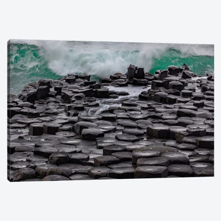 Waves Crashing Into Basalt At The Giant'S Causeway In County Antrim, Northern, Ireland Canvas Print #UCK111} by Chuck Haney Canvas Wall Art