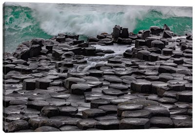 Waves Crashing Into Basalt At The Giant'S Causeway In County Antrim, Northern, Ireland Canvas Art Print - Chuck Haney