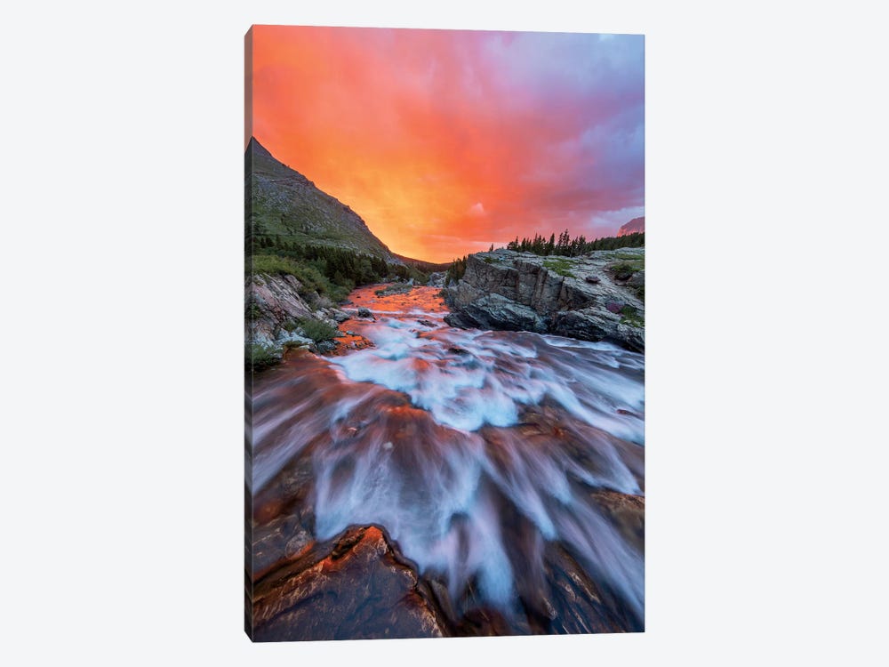 Cloudy Sunrise Over Swiftcurrent Falls, Glacier National Park, Montana, USA by Chuck Haney 1-piece Canvas Wall Art
