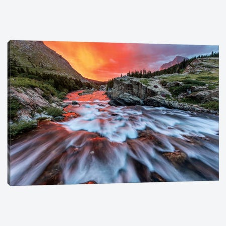 Cloudy Sunrise, Swiftcurrent Falls, Glacier National Park, Montana, USA Canvas Print #UCK14} by Chuck Haney Canvas Wall Art