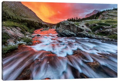 Cloudy Sunrise, Swiftcurrent Falls, Glacier National Park, Montana, USA Canvas Art Print - Chuck Haney