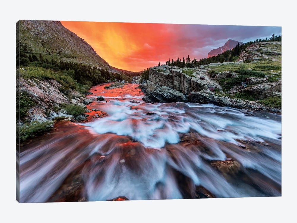 Cloudy Sunrise, Swiftcurrent Falls, Glacier National Park, Montana, USA by Chuck Haney 1-piece Canvas Print
