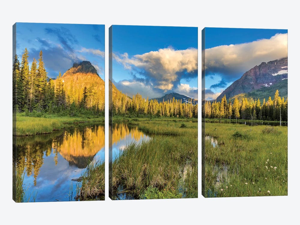 Sinopah Mountain And Its Reflection, Two Medicine, Glacier National Park, Montana, USA by Chuck Haney 3-piece Canvas Wall Art