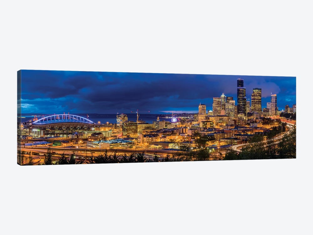 Downtown Skyline At Night, Seattle, King County, Washington, USA by Chuck Haney 1-piece Canvas Art