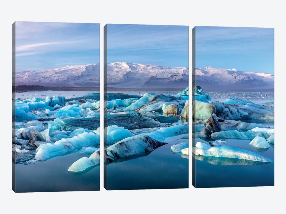 Calving icebergs in Jokulsarlon Glacier Lagoon in south Iceland by Chuck Haney 3-piece Canvas Artwork