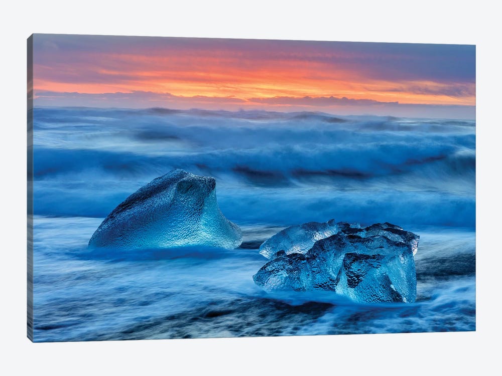 Diamond ice chards from calving icebergs on black sand beach, Jokulsarlon, south Iceland II by Chuck Haney 1-piece Art Print
