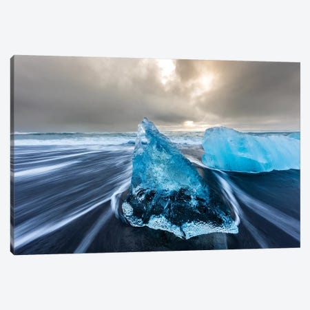 Diamond ice chards from calving icebergs on black sand beach, Jokulsarlon, south Iceland III Canvas Print #UCK31} by Chuck Haney Art Print